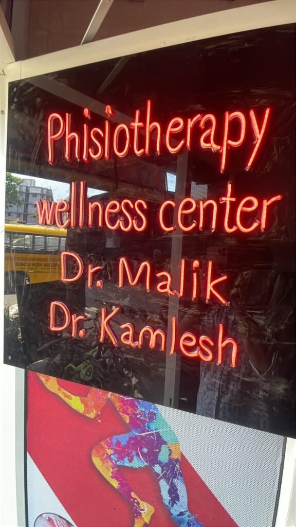 Red neon sign for physiotherapy clinic Mumbai by Arrow Advertising