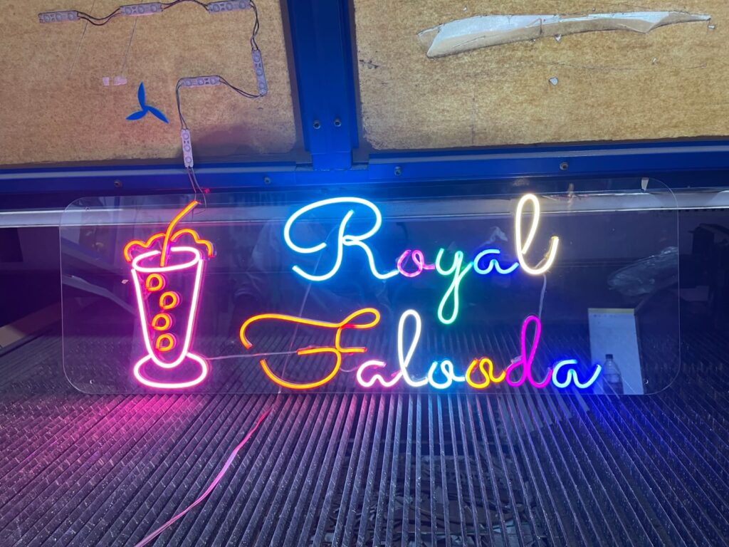 Multicolour neon sign for falooda shop Mumbai by Arrow Advertising