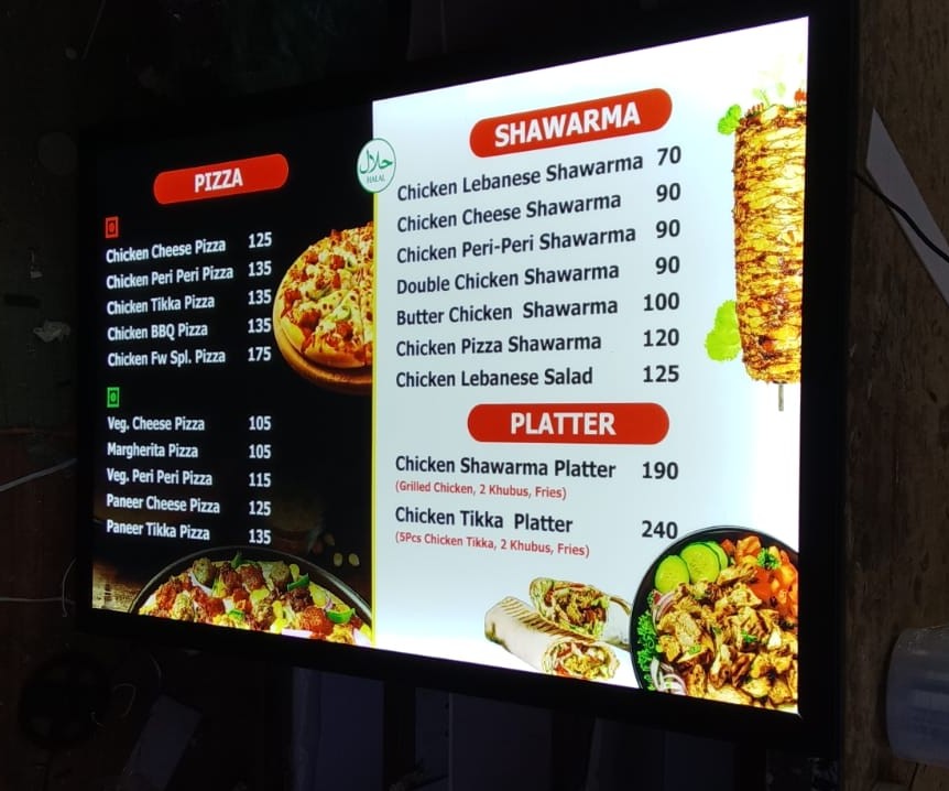 Backlit menu display board for restaurant by Arrow Advertising Mumbai
